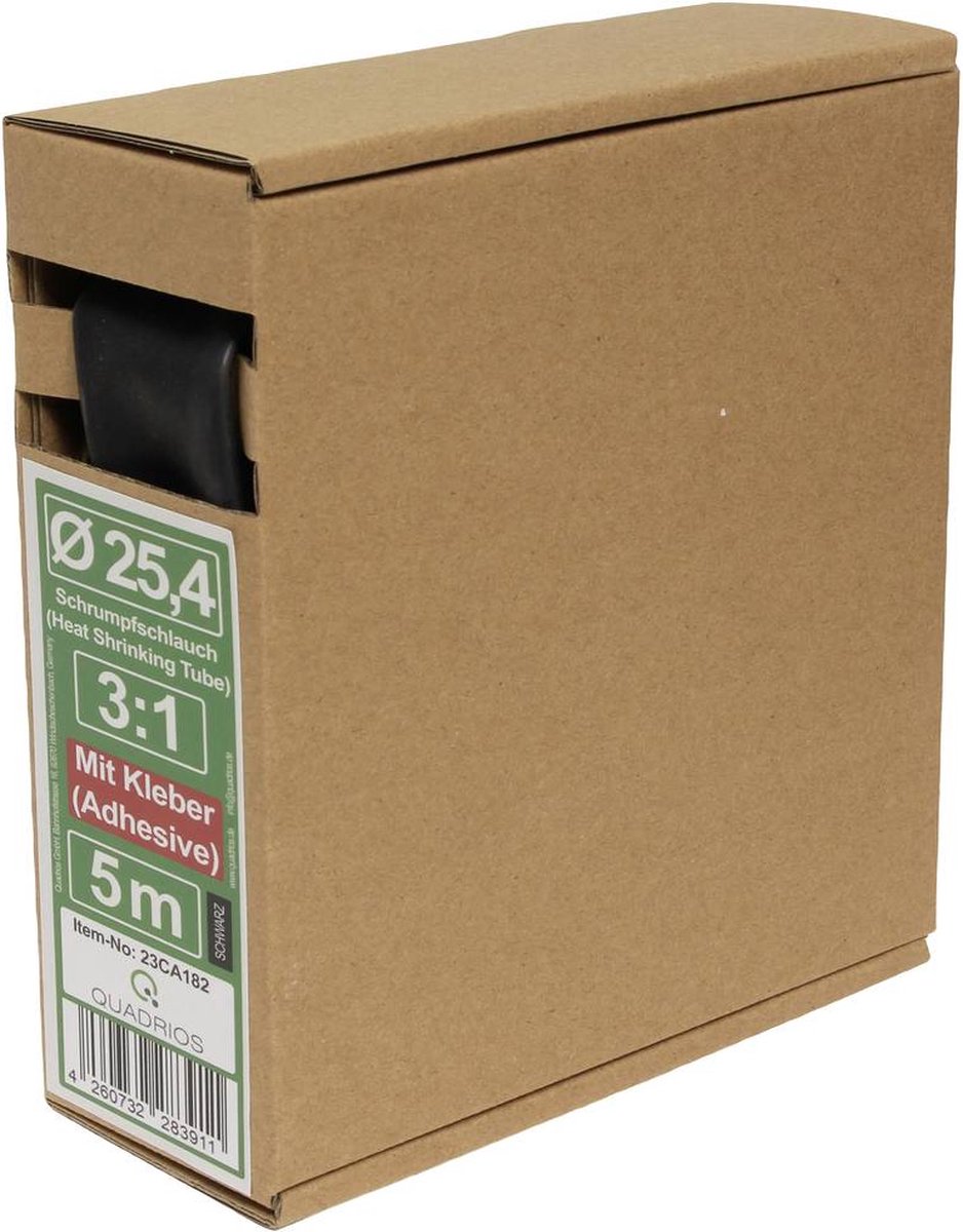 Quadrios 23CA182 Krympeslange med lim Sort 25.4 mm Krympningshastighed:3:1 5 m
