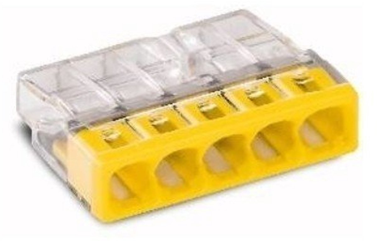 Dåseklemme stift: 0.5-2.5 mm² Poltal: 5 WAGO 2273 100 stk Transparent, Gul