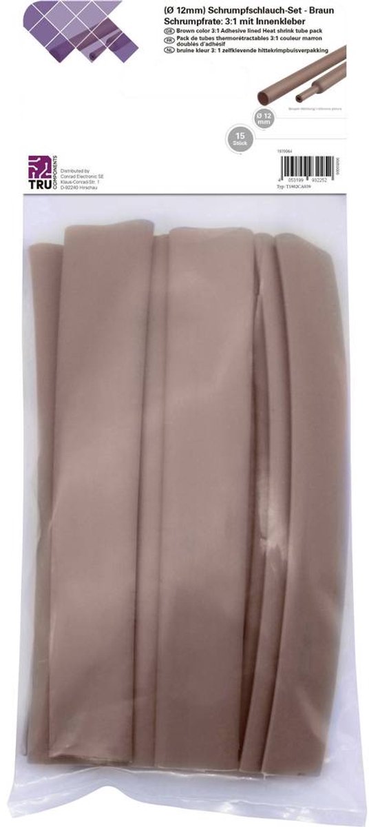 TRU COMPONENTS T1902CA039 Krympeslangesortiment Brun 12 mm 4 mm Krympningshastighed:3:1 15 stk