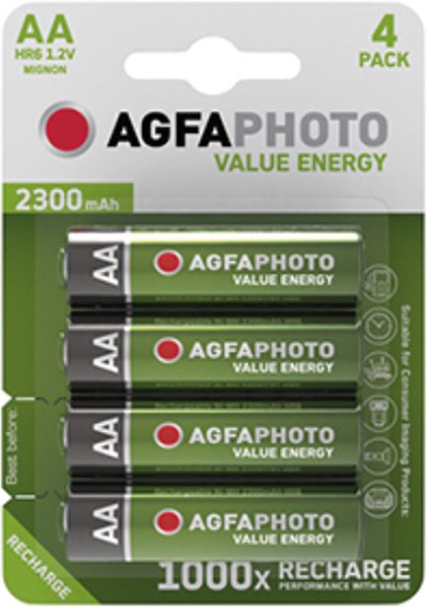 AgfaPhoto HR06 Genopladeligt AA-batteri NiMH 2300 mAh 1.2 V 4 stk