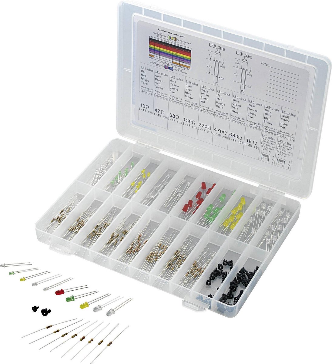 TRU COMPONENTS STD-LEDS LED-sortiment Rød, Grøn, Gul, Blå , Hvid Rund 3 mm, 5 mm
