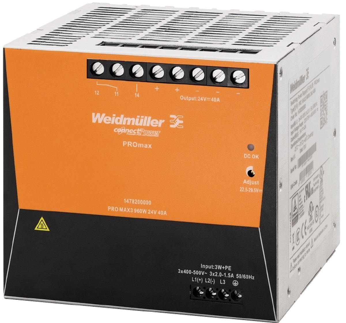 Weidmüller 1478200000 Strømforsyning til DIN-skinne (DIN-rail) 24 V/DC 40 A 960 W Indhold 1 stk