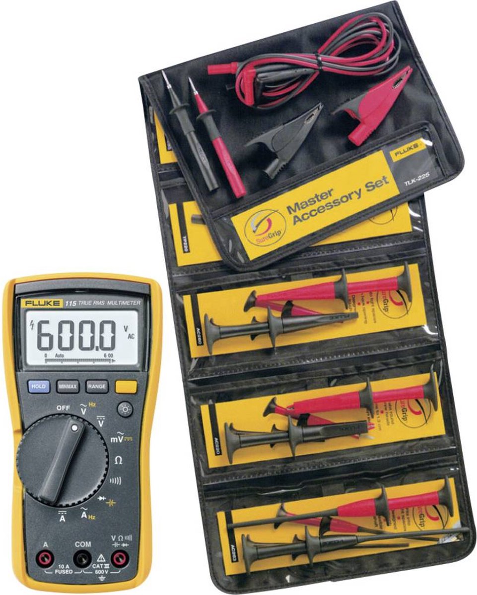 Fluke FLK115/TLK-225-1 Hånd-multimeter digital gennemgangsprøvning CAT III 600 V Visning (counts): 6000