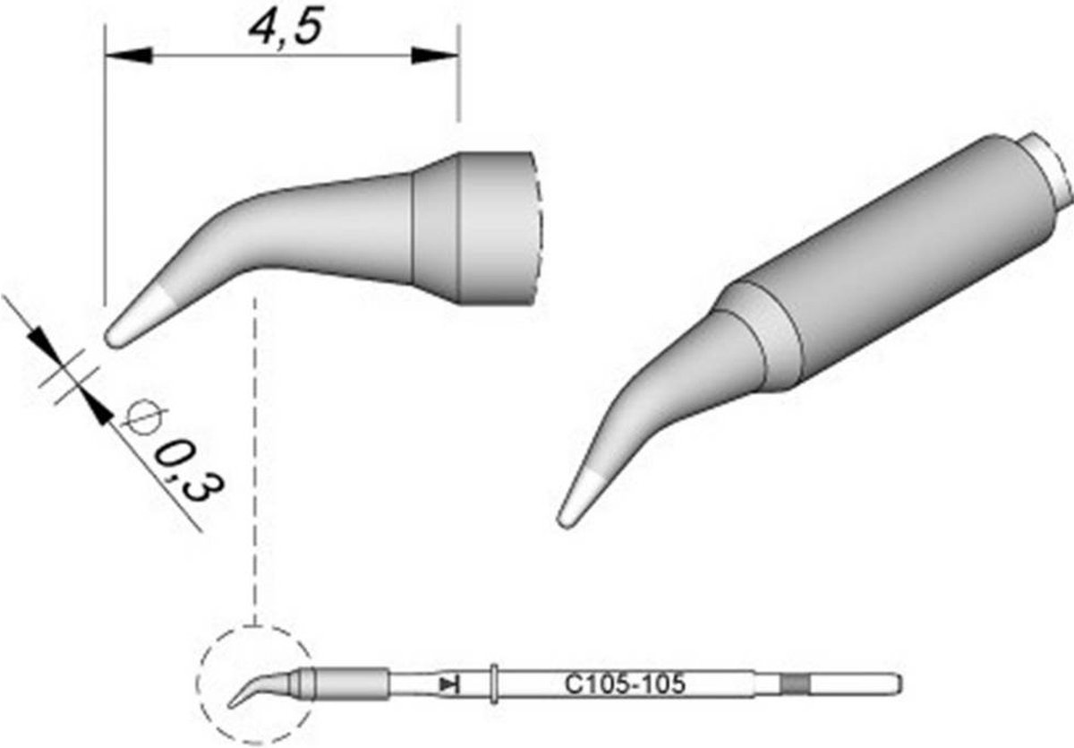 JBC Tools C115105 Loddespids Rund form, buet Spidsstørrelse 0.3 mm Spids-længde 4.5 mm Indhold 1 stk