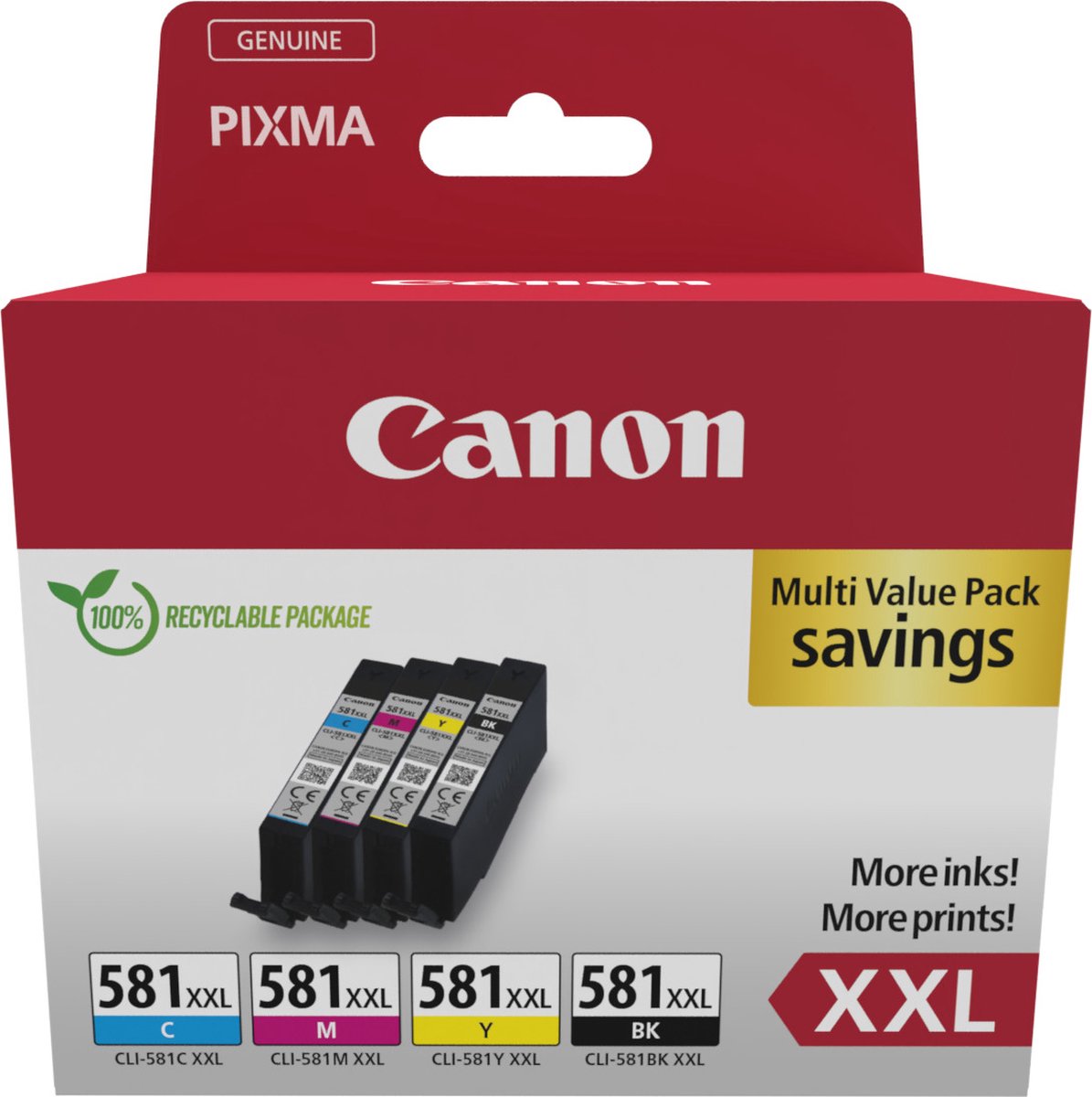 Canon Blæk CLI-581 XXL Original Kombi-pakke Sort, Cyan, Magenta, Gul 1998C007