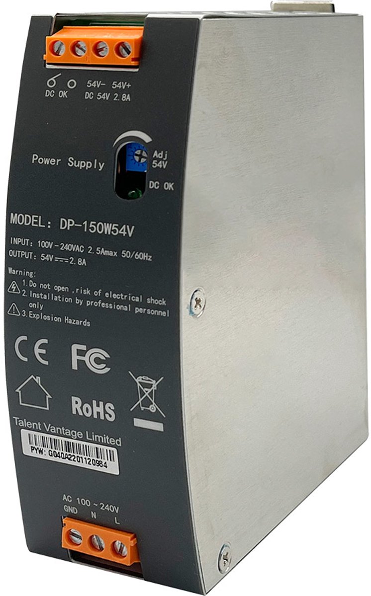 EDIMAX DP-150W54V Strømforsyning til DIN-skinne (DIN-rail) 54 V/DC 2.8 A 150 W Indhold 1 stk