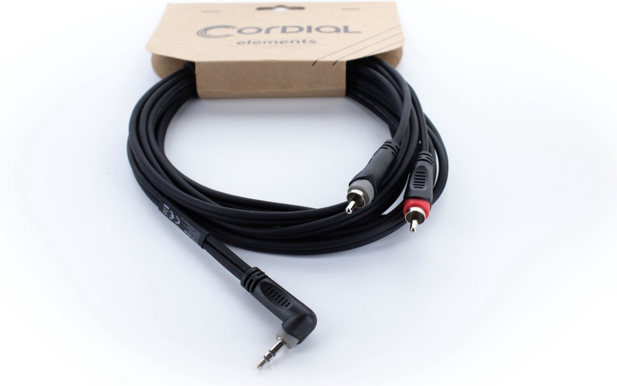 Cordial 14861 Jack / Phono Audio Y-adapter [1x Jackstik 3,5 mm - 2x Cinch-stik] 5 m Sort PVC-kappe, Tvillingeledning
