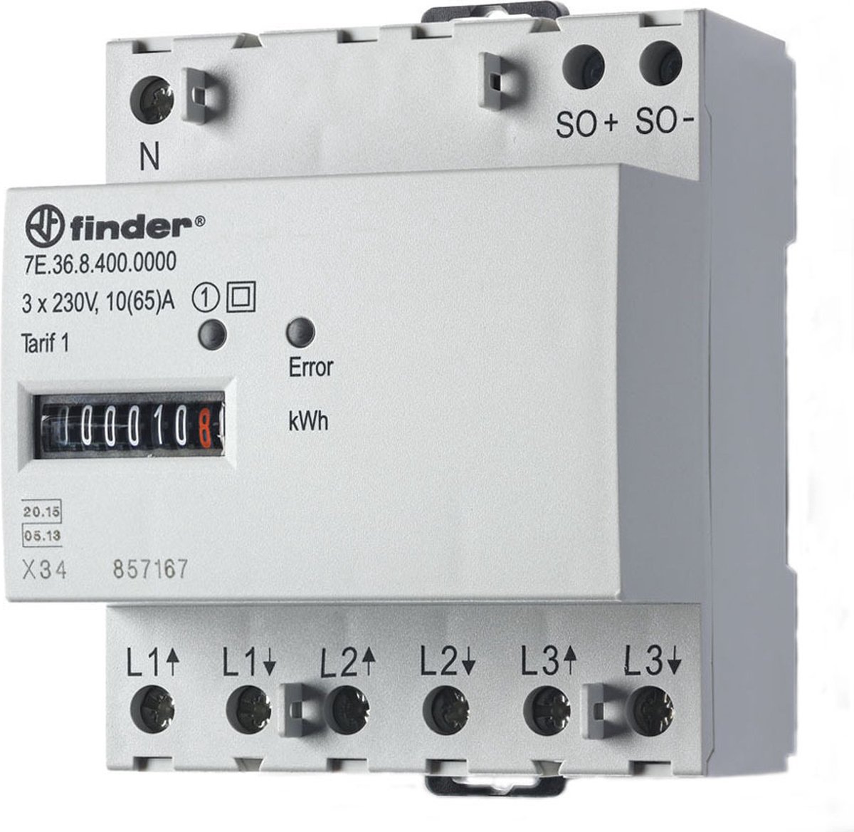 Finder 7E.36.8.400.0010 7E.36.8.400.0010 Vekselstrømsmåler mekanisk 65 A MID-godkendelse: Ja 1 stk