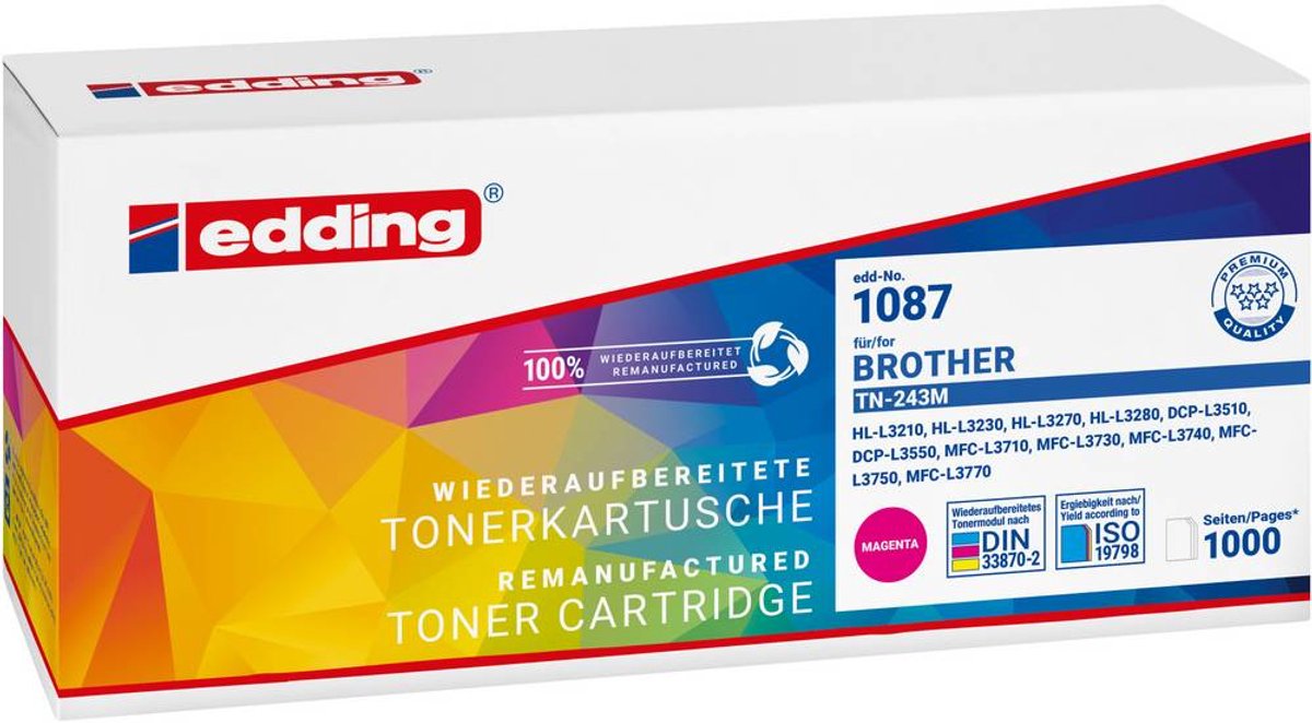 Edding Tonere erstatter Brother TN-243M Kompatibel Magenta 1000 Sider EDD-1087 18-1087