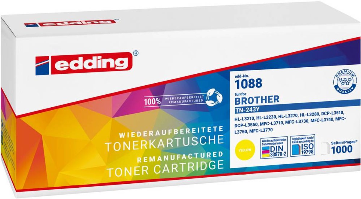 Edding Tonere erstatter Brother TN-243Y Kompatibel Gul 1000 Sider EDD-1088 18-1088