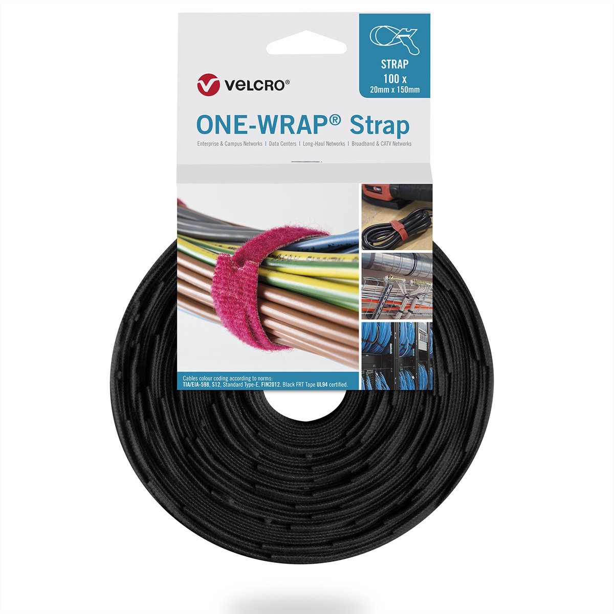 Velcro® One Wrap® Strap 20mm x 150 mm, 100 stk., sort