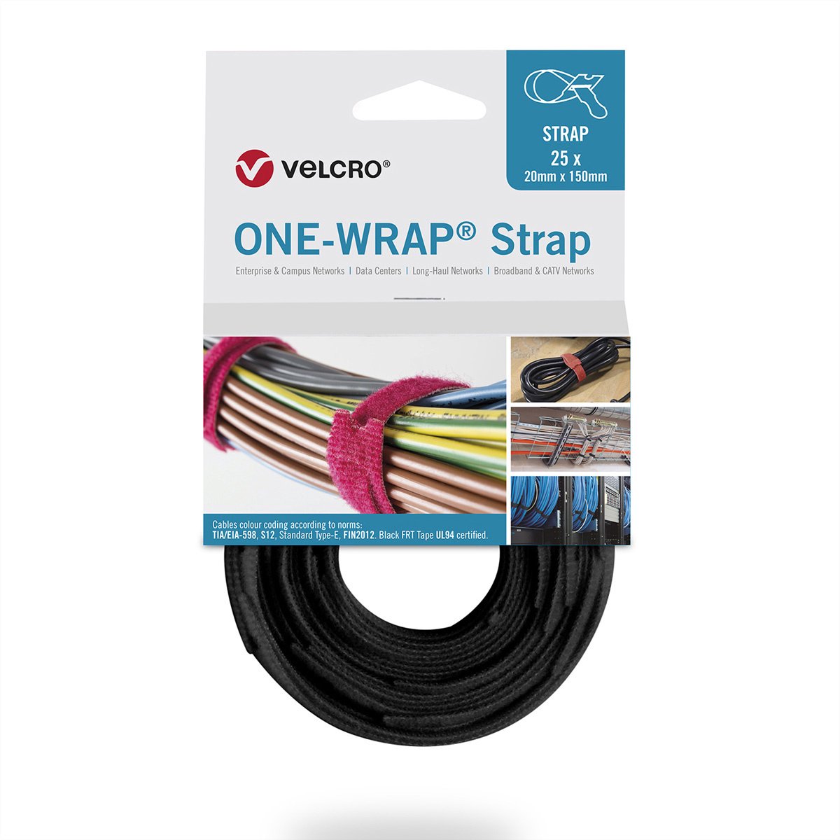 Velcro® One Wrap® Strap 20mm x 150 mm, 25 styk, flammehæmmende, sort