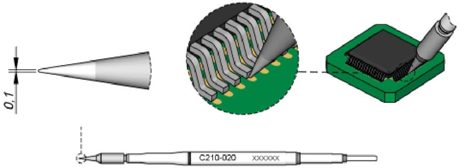 JBC Tools C210020 Loddespids Rund form, lige Spidsstørrelse 0.1 mm Spids-længde 80 mm Indhold 1 stk