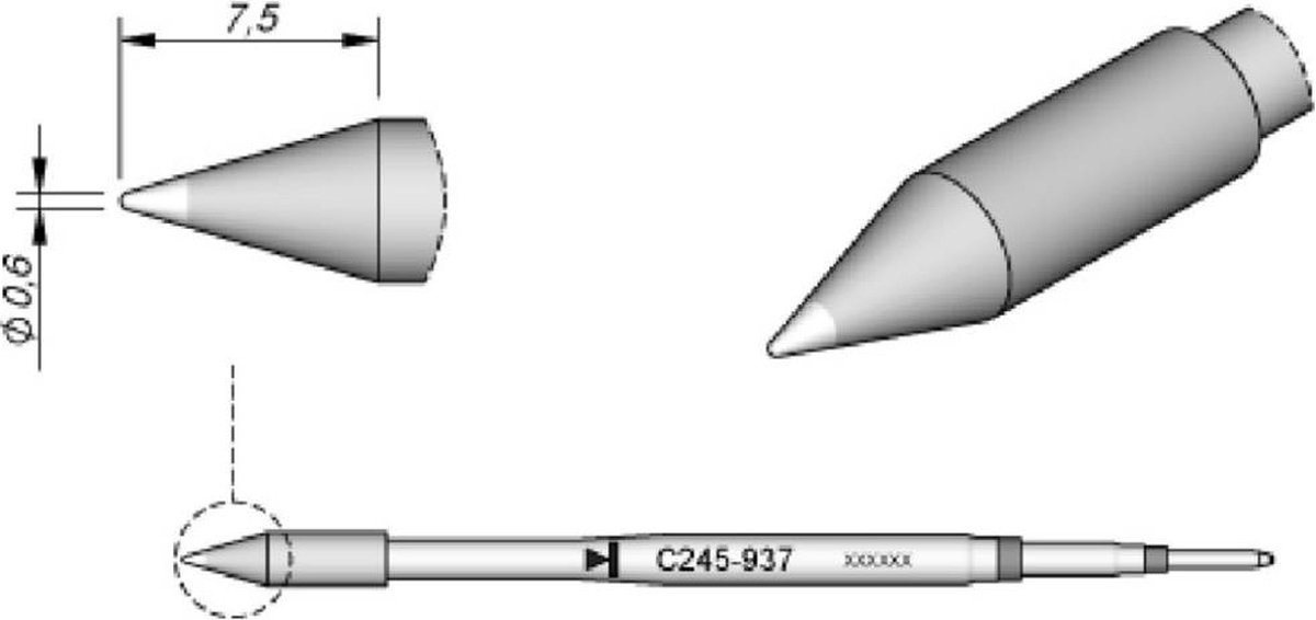 JBC Tools C245937 Loddespids Rund form, lige Spidsstørrelse 0.6 mm Spids-længde 7.5 mm Indhold 1 stk