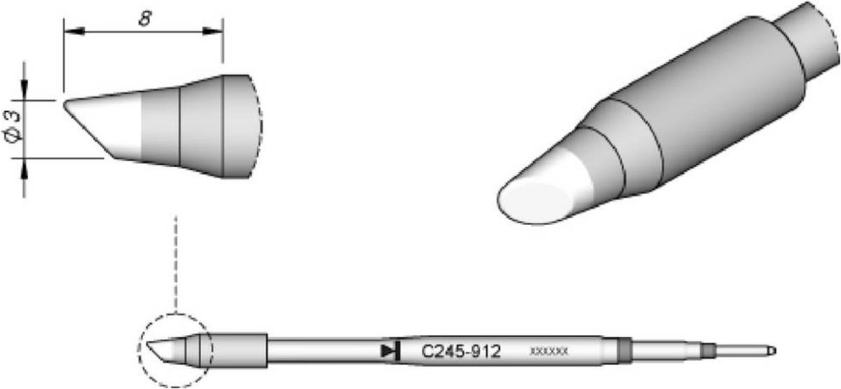 JBC Tools C245912 Loddespids Rund form, skråtskåret Spidsstørrelse 3.0 mm Spids-længde 8 mm Indhold 1 stk