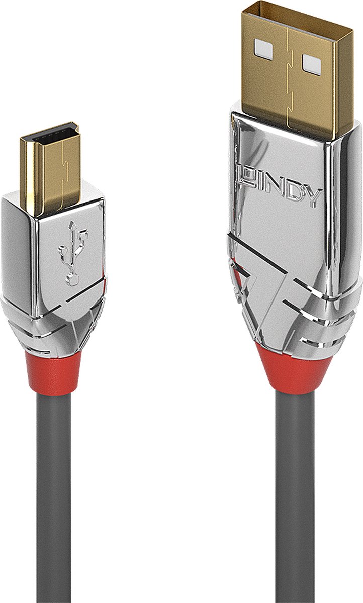 LINDY USB-kabel USB 2.0 USB-A-hanstik, USB-mini-B-hanstik 3.00 m Grå dobbeltskærmet 36633