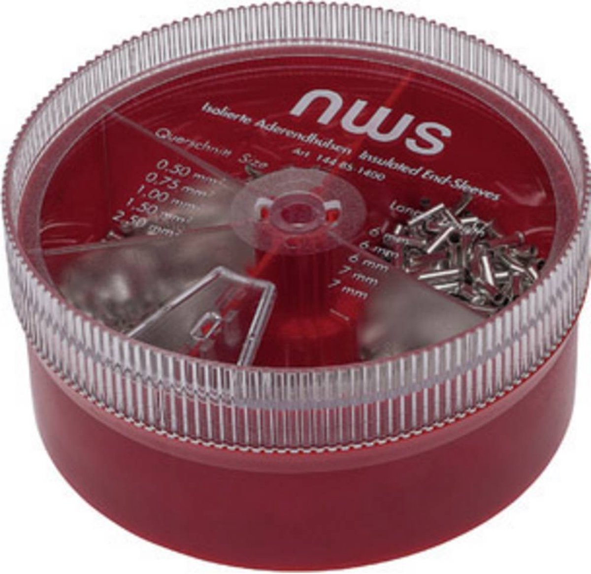 NWS 144-BS-1400 Kabelsko-sortiment 0.5 mm², 0.75 mm², 1 mm², 1.5 mm², 2.5 mm² Uisoleret Sølv 1400 stk Box