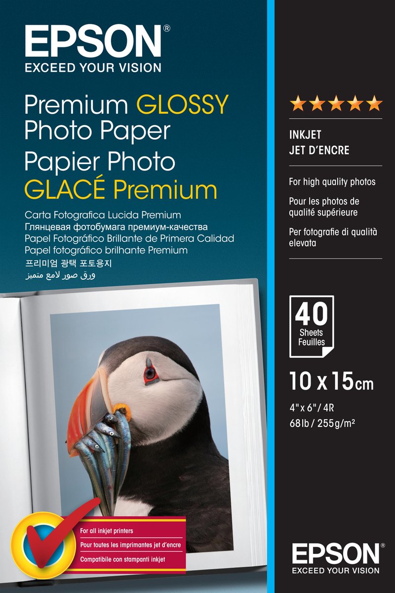 Epson Premium Glossy Photo Paper C13S042153 Fotopapir 10 x 15 cm 255 g/m² 40 Blad Højglans