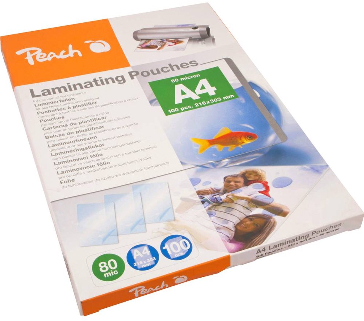 Peach Lamineringsfolie DIN A4 80 micron skinnende 100 stk