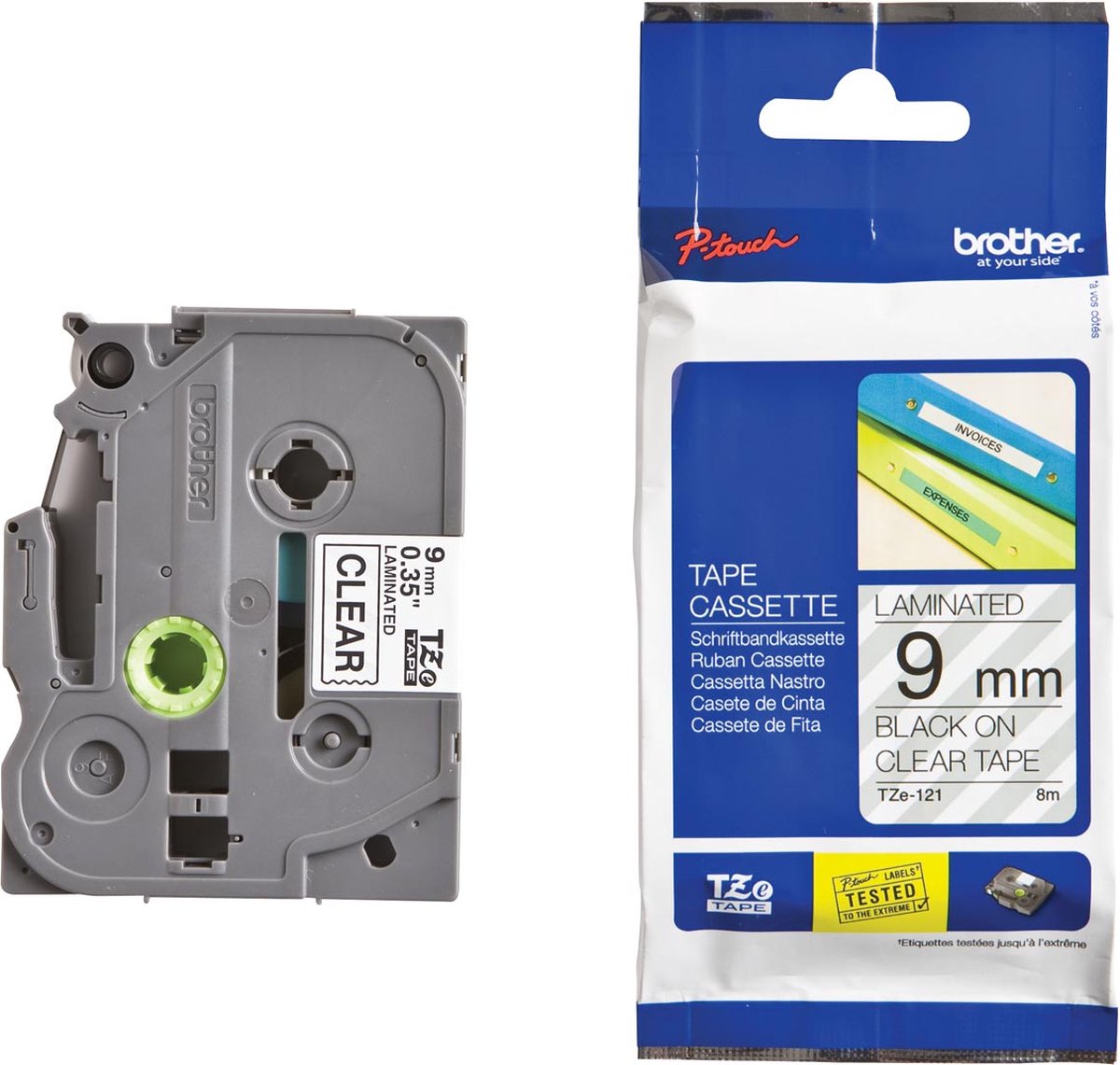 Brother TZe-121 Skriftbånd Plastic Båndfarve: Transparent Skriftfarve: Sort 9 mm 8 m