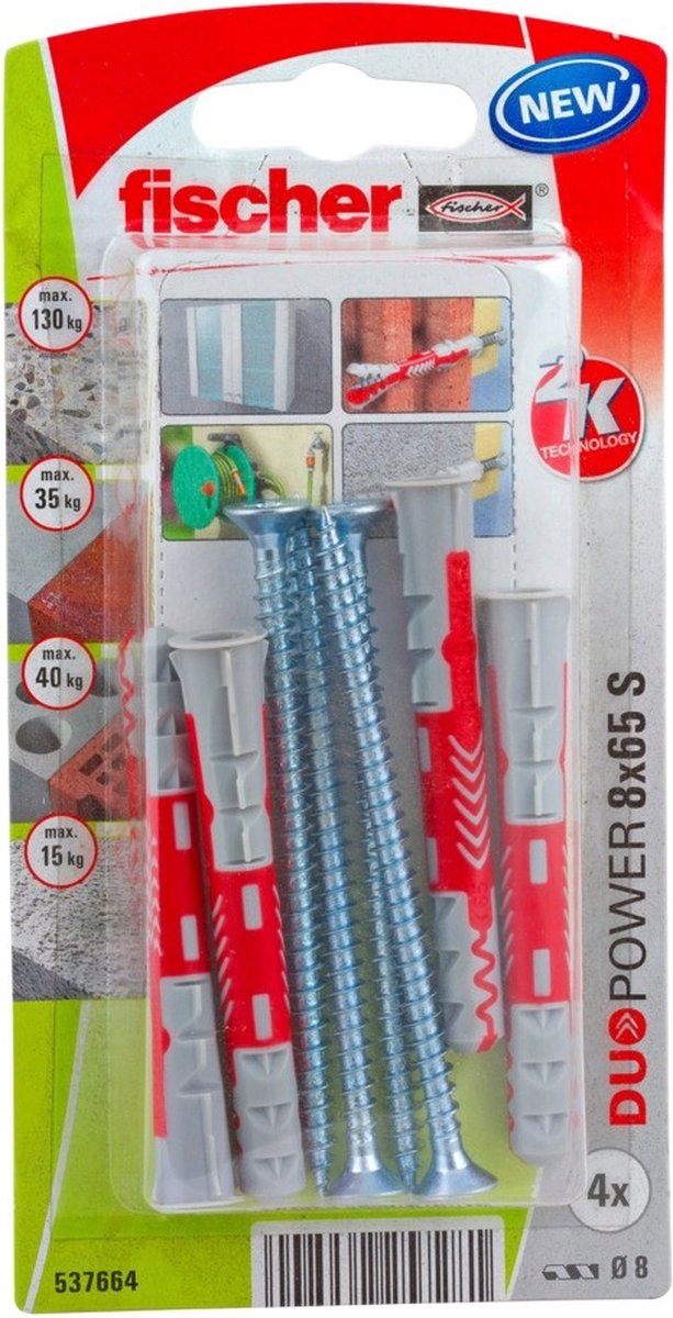 Fischer 537664 DuoPower 8 x 65 S K NV Rawplugsæt 65 mm 8 mm 1 Set