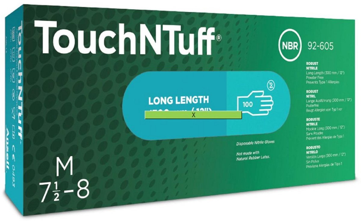 Ansell TouchNTuff 92605080 100 stk Nitril Engangshandske Størrelse (handsker): M, 7,5, 8 EN 21420:2020