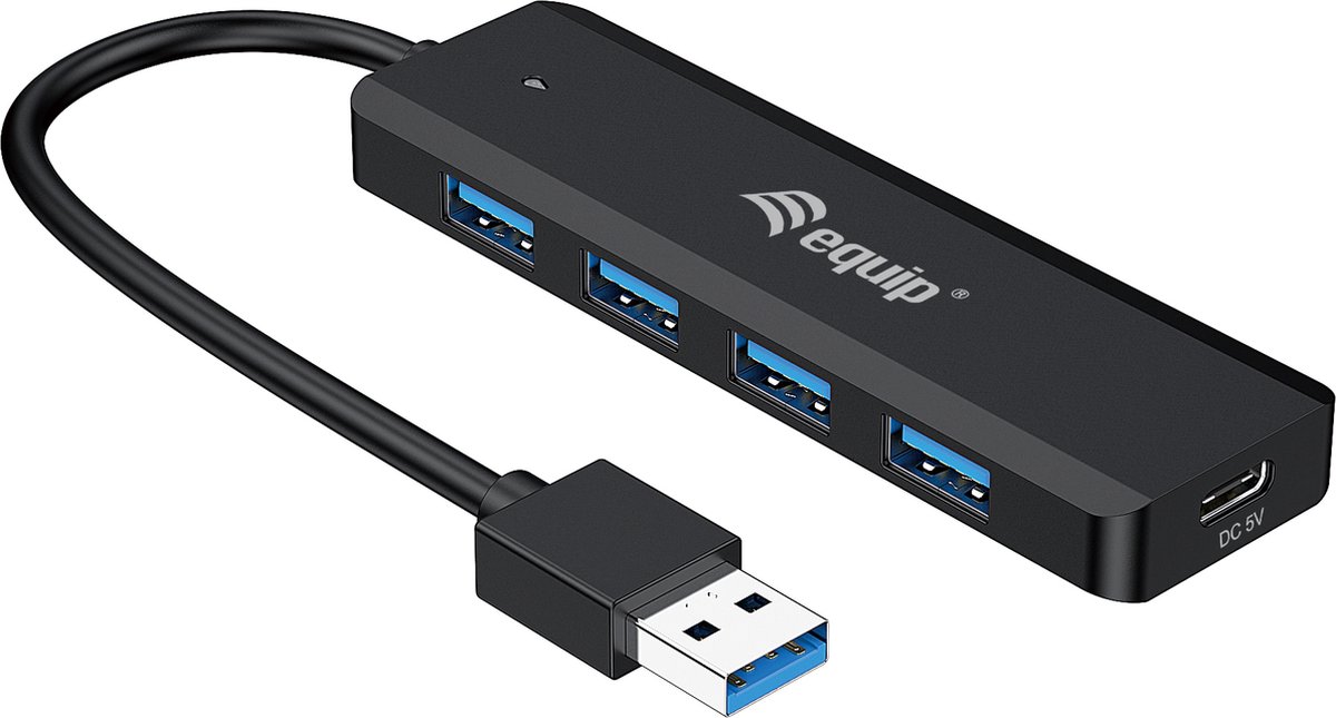 Equip 128959 USB-hub 5 porte USB-A USB 3.0 5 GBit/s med USB-C-stik Sort Hub + USB-C-adapter