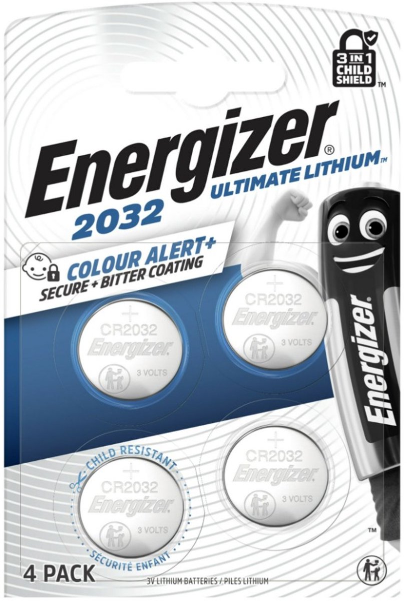 Energizer Knapcellebatteri CR 2032 3 V 4 stk 235 mAh Lithium Ultimate Child Shield E304206103