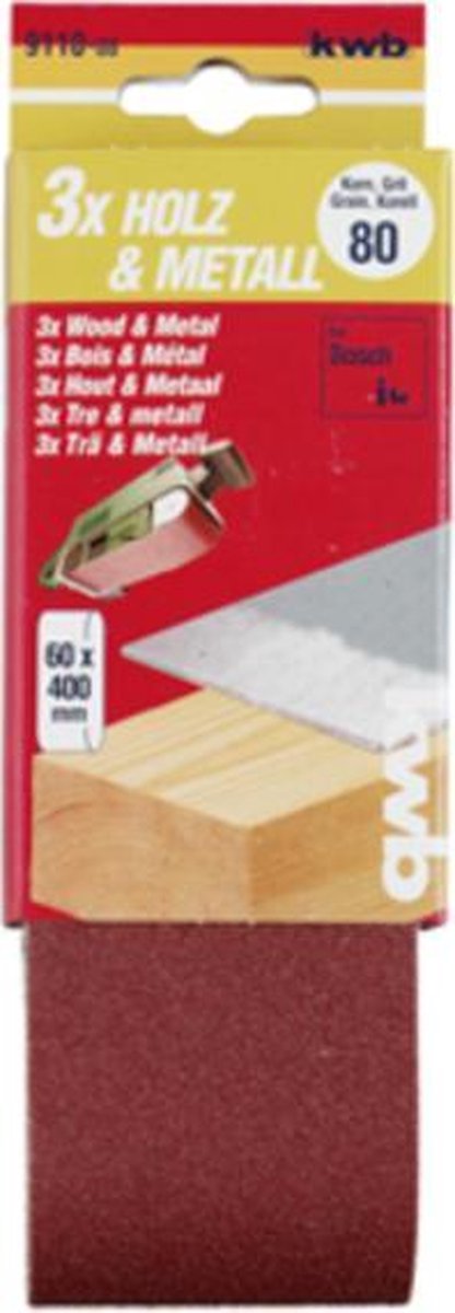 kwb 911008 Slibebånd-sæt Kornstørrelse 80 (L x B) 400 mm x 60 mm 3 stk