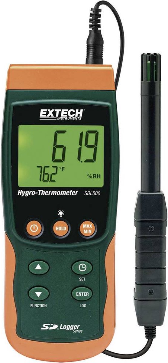 Luftfugtighedsmåler (hygrometer) Extech SDL500 5 % rF 95 % rF Kalibreret Fabriksstandard