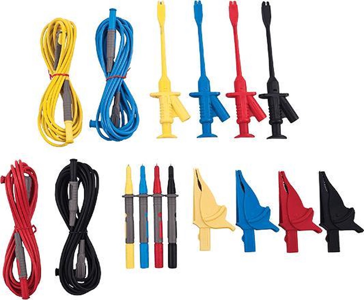 Extech PQ1000 Sikkerhedsprøveledning sæt Lamelstik 4 mm Lamelstik 4 mm 3.00 m Sort, Rød, Blå , Gul 1 stk