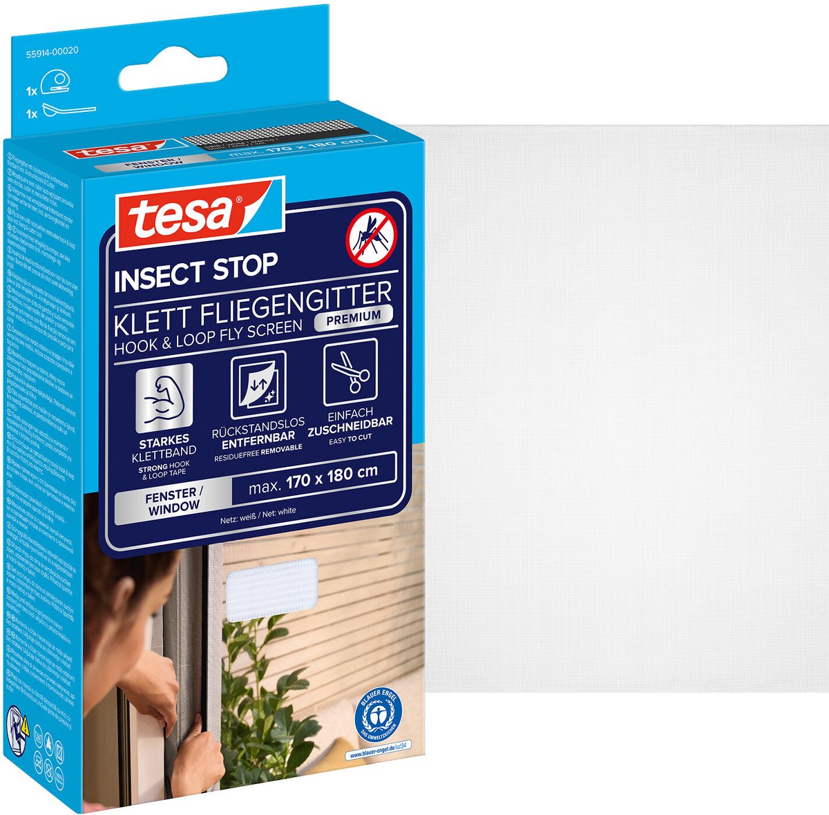 tesa PREMIUM 55914-00020-00 Fluegitter (B x H) 1800 mm x 1700 mm Hvid 1 stk