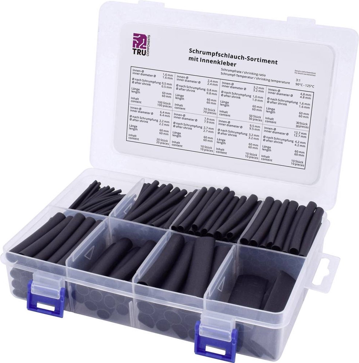TRU COMPONENTS T1807CA006 Krympeslangesortiment Sort Krympningshastighed:3:1 300 Teile