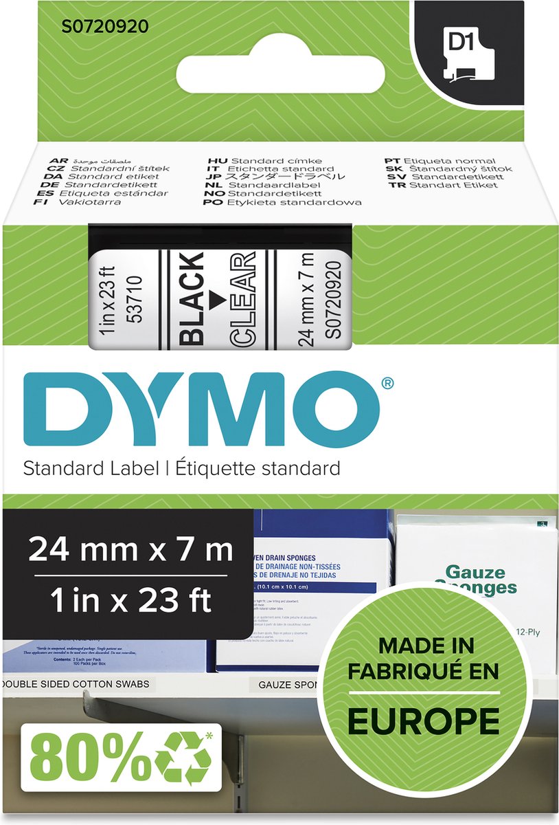DYMO 53710 Skriftbånd Båndfarve: Transparent Skriftfarve: Sort 24 mm 7 m
