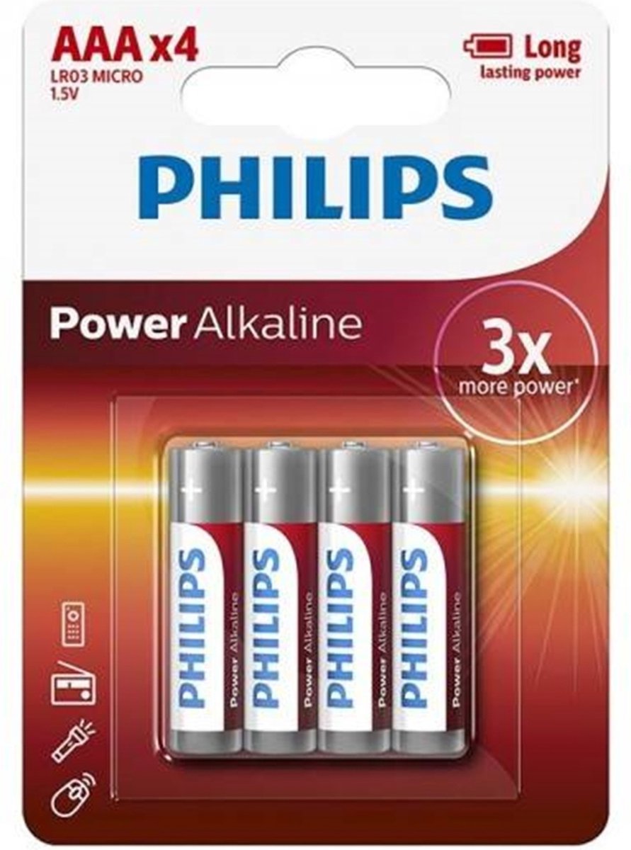 Philips AAA-batteri Power LR03 Alkali-mangan 1.5 V 4 stk