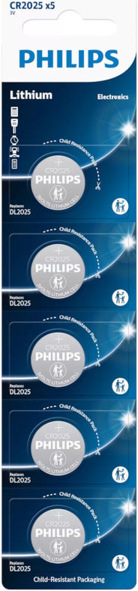 Philips Knapcellebatteri CR 2025 3 V 5 stk Lithium Minicells