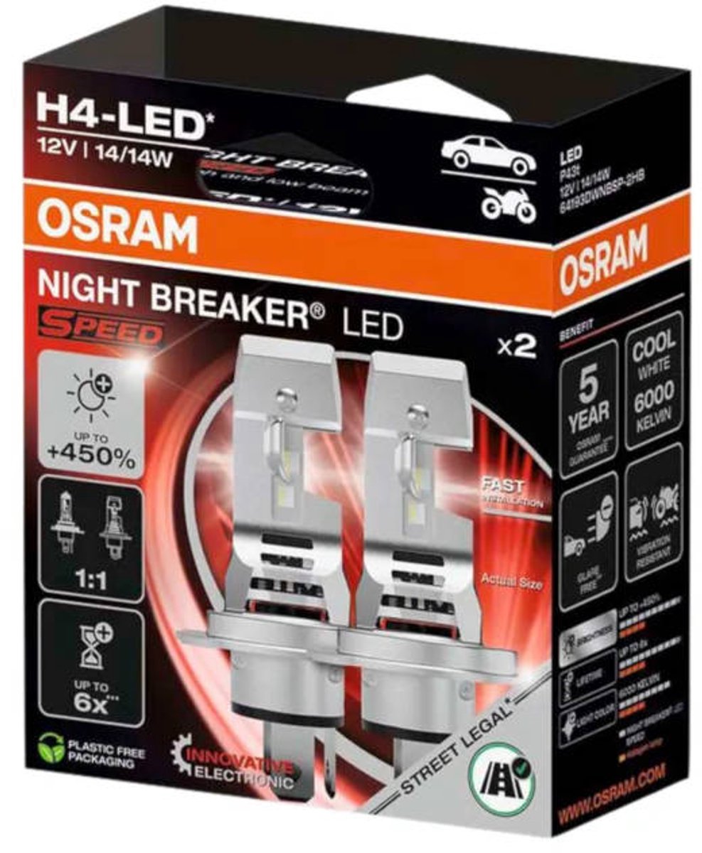 OSRAM 64193DWNBSP-2HB LED-pærer NIGHT BREAKER® LED SPEED H4 12 V