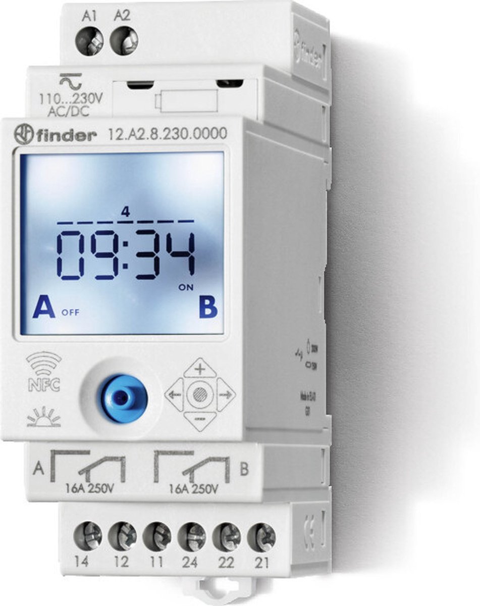 Finder 12.A2.8.230.0000 Timer til DIN-skinne 12A282300000 230 V/AC Astronomisk, Ugeprogram