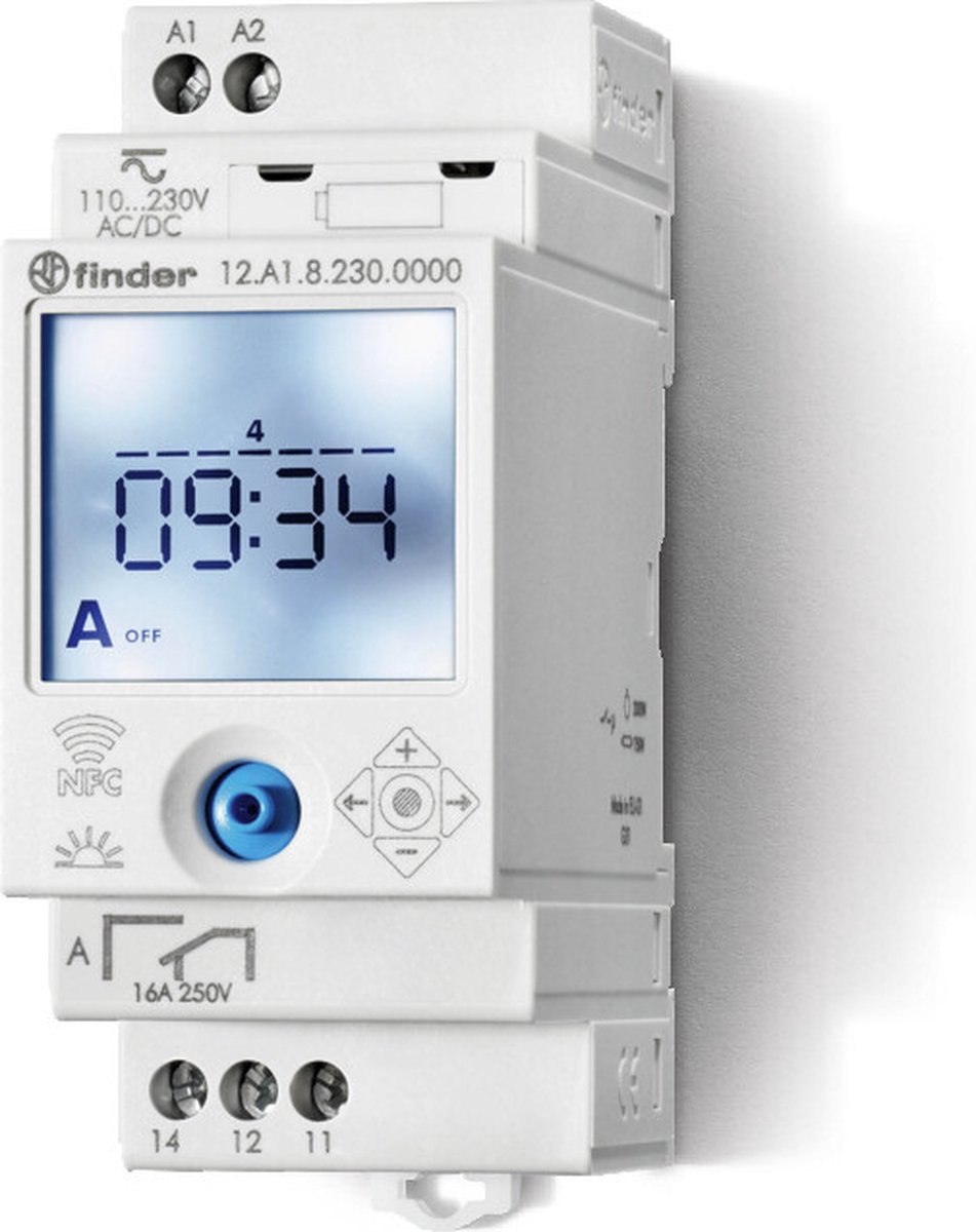 Finder 12.A1.8.230.0000 Timer til DIN-skinne 12A182300000 230 V/AC Astronomisk, Ugeprogram