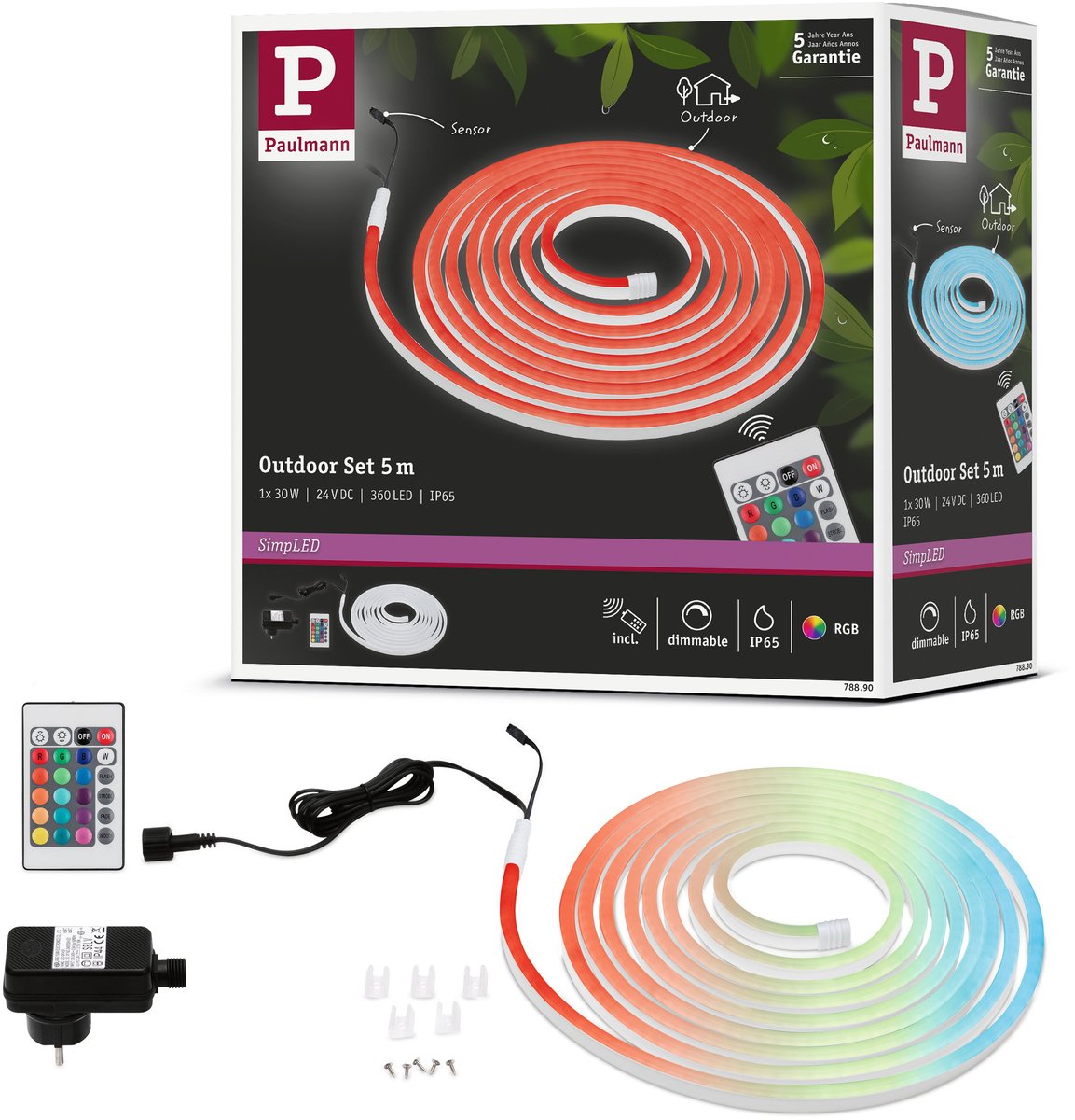Paulmann Outdoor Stripe Set 5m 78890 LED-båndsæt med stik 24 V 5 m RGB 1 Set