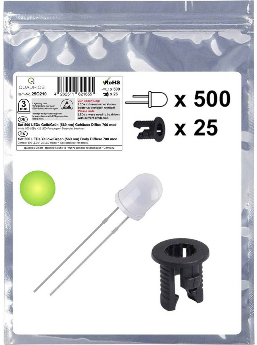 Quadrios 25O210 LED-sortiment Gulgrøn Rund 3 mm 700 mcd 20 mA 2.0 V Piece