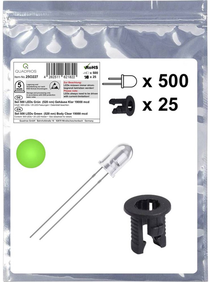 Quadrios 25O227 LED-sortiment Grøn Rund 5 mm 19000 mcd 20 mA 3.0 V
