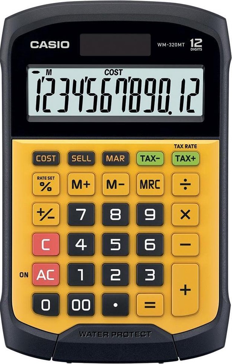 Casio WM-320MT Bordlommeregner Gul, Sort Display (indstil): 12 solcelle-drift, Batteridrevet (L x B x H) 169 x 145 x 36 mm
