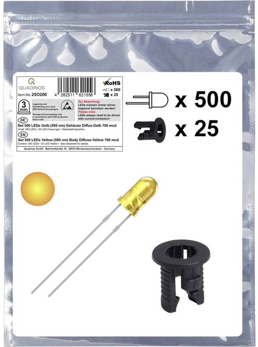 Quadrios 25O200 LED-sortiment Gul Rund 3 mm 700 mcd 20 mA 2.0 V