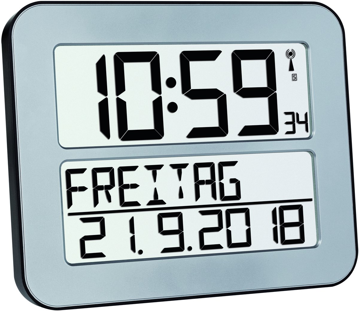 TFA Dostmann 60.4512.54 Radio Vægur 25.8 cm x 21.2 cm x 3 cm Sølv, Sort Stort display