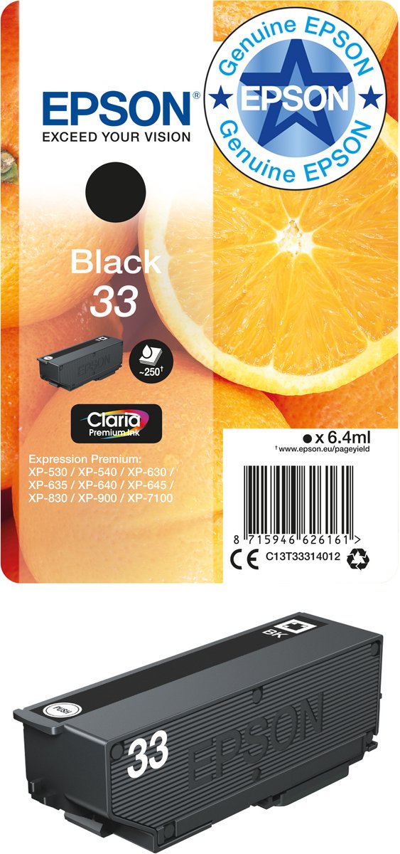Epson Blæk 33 Original Sort C 13 T 33314012