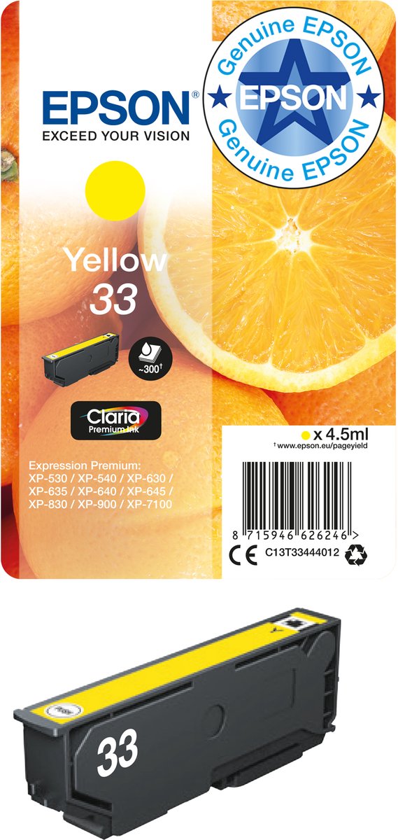 Epson Blæk 33 Original Gul C 13 T 33444012
