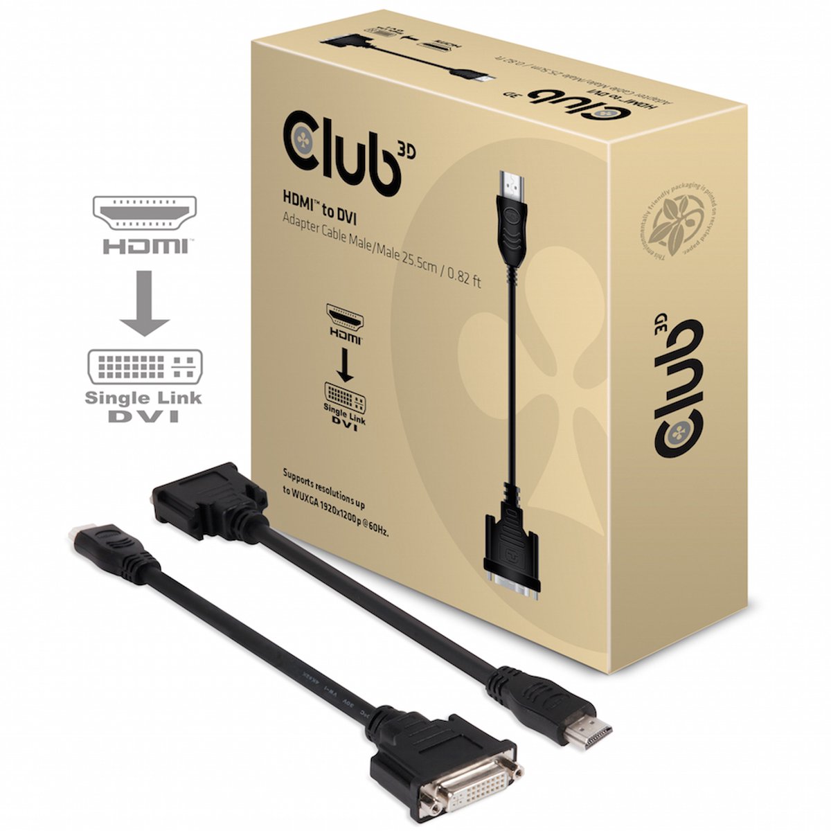 club3D CAC-HMD>DFD HDMI / DVI Adapter [1x HDMI-stik - 1x DVI-bøsning 24+5pol. ] Sort 12.00 cm