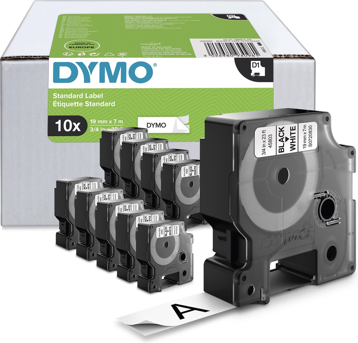 DYMO 2093098 Skriftbånd Sæt med 10 stk. Polyester Båndfarve: Hvid Skriftfarve: Sort 19 mm 7 m