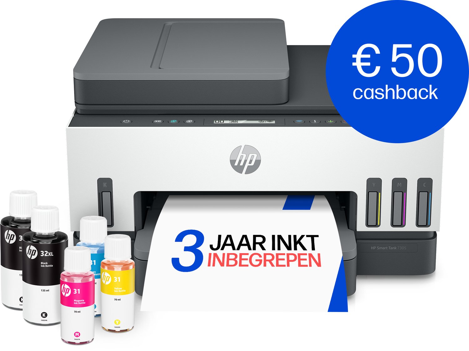 HP Smart Tank 7305 All-in-One Multifunktionsprinter Ink jet Farve A4 Printer, scanner, kopimaskine Blækbeholder-system, Duplex, WLAN, LAN, ADF, Bluetooth®
